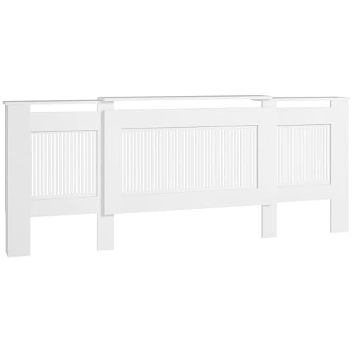 HOMCOM Heizkörperverkleidung ausziehbar Heizkörperabdeckung mit Ablage, Lamellen, Heizungsabdeckung Heizungsverkleidung Heizkörper Abdeckung 125-201 x 19 x 81,5 cm Weiß