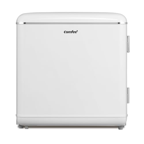 Comfee' RCD50WH2EURT(E) Kleiner Kühlschrank, 47 Liter, Retro-Design, Mini-Tischkühlschrank, Kühlfach, leise, Kühlschrank für Büro, Zuhause, Weiß [Energieklasse E]
