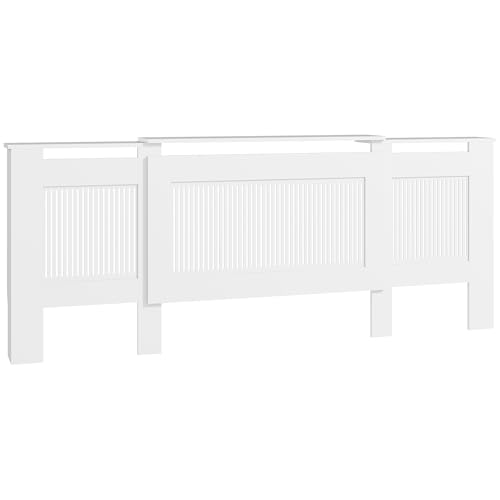 HOMCOM Heizkörperverkleidung ausziehbar Heizkörperabdeckung mit Ablage, Lamellen, Heizungsabdeckung Heizungsverkleidung Heizkörper Abdeckung 125-201 x 19 x 81,5 cm Weiß