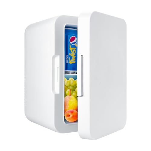 MUCOOS 2in1 Mini Kühlschrank, 8 Liter kühlschrank Klein, Mini Kühlbox 220V AC/12V DC, Kühl/Heizfunktion, Kosmetik Kühlschrank, Auto Kühlschrank, Geeignet für Zimmer, Auto, Außenbereich (Weiß)
