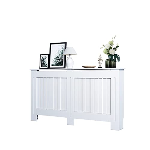 SONNI Heizkörperverkleidung Klein Modern Vertikal Lamell Weiß Lackiert Schrank Heizkörper Abdeckung für Wohnzimmer/Schlafzimmer/Küche