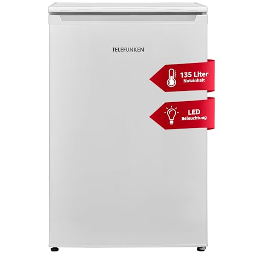 TELEFUNKEN Kühlschrank ohne Gefrierfach | Freistehend | 135 Liter Nutzinhalt | Kühlschrank klein mit Gemüsefach | LED-Beleuchtung | Türanschlag wechselbar | C-135-100-W weiß