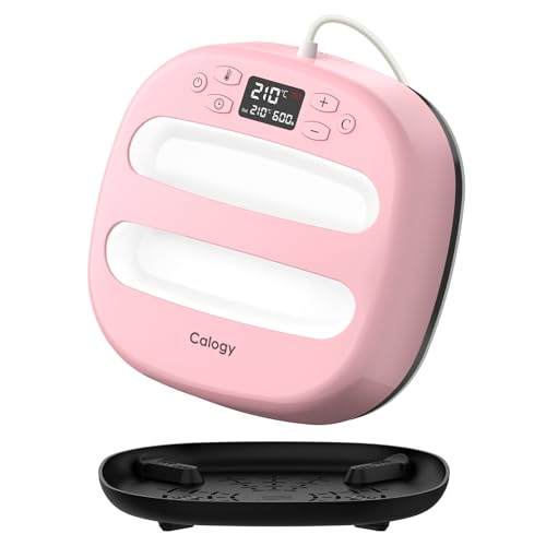 Calogy Transferpresse Plotter 25,4x25,4 cm Heißpresse T Shirt Druckmaschine 1300W Max 210℃ Schnelles Aufheizen con Zeitmesser für kleidung, Taschen, Kissen, Hüte, HTV Vinyl Sublimation(Rosa Weiß)