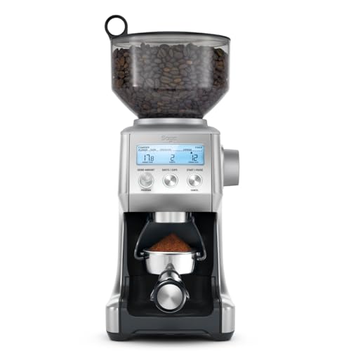 Sage - The Smart Grinder Pro - Kaffeemühle mit kegelförmigem Mahlwerk - Programmierbar, automatisch, individuell - 60 Mahlgradeinstellungen - 165 W, inkl. Siebträger-Einsätze - Gebürsteter Edelstahl
