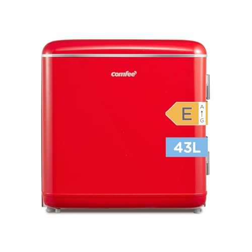 Comfee' RCD50RE2EURT(E) kleiner Kühlschrank, 47 Liter, Retro-Design, Mini-Kühlschrank mit Mono-Tür, einstellbarer Thermostat, leise, geeignet für Zuhause, Büro und Hotel, Rot [Energieklasse E]