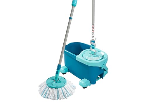 Leifheit Set CLEAN Twist Disc Mop Ergo 2.0 mit Rollwagen, Bodenwischer mit Mikrofaser Bezug für nebelfeuchte Reinigung auf Fliesen und Laminat, Wischmopp mit Click-System und Schleudertechnologie