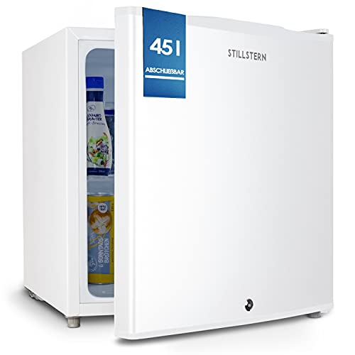 Stillstern Mini Kühlschrank E 45L mit Abtauautomatik, Schloss, Frostfach, Leise, Ideal für Küche, Büro, Schlafzimmer, Hotels und kleine Wohnungen Kühlschrank klein Minibar Getränkekühlschrank