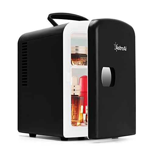 AstroAI 2 in 1 Mini Kühlschrank 4 Liter Fridge mit Kühl- und Heizfunktion 12 Volt am Zigarettenanzünder und 230 Volt Steckdose für Autos, Büros und Schlafsäle, Schwarz