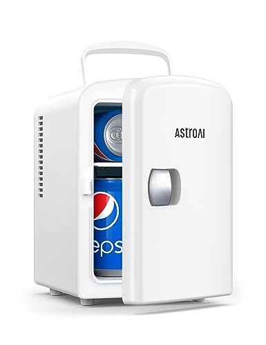 AstroAI 2 in 1 Mini Kühlschrank, 4 Liter Fridge mit Kühl- und Heizfunktion 12 Volt am Zigarettenanzünder und 220 Volt Steckdose für Autos, Büros und Schlafsäle, Weiß