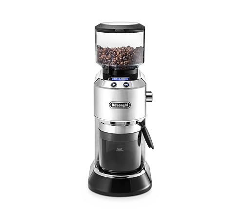 De'Longhi Dedica KG 521.M Elektrische Kaffeemühle, 2,1' LCD Display mit Aroma Funktion, Vollmetallgehäuse, Edelstahl Kegelmahlwerk, einstellbare Mahlgradeinstellung, Silber