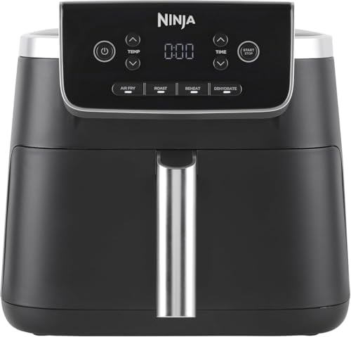 Ninja PRO Air Fryer Heißluftfritteuse, 4,7L Airfryer, Einzelkorb-Heißluftfritteuse, 4-in-1, für 1-2 Portionen, Digital, Kochen aus dem Gefrorenen, Antihaft-Schublade & Crisper Korb, Schwarz AF140EU