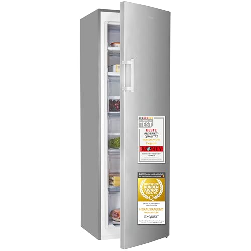 Exquisit Gefrierschrank, 204 Liter, NoFrost, 4-Sterne-Gefrieren, Schnellgefrieren, 39 dB, wechselbarer Türanschlag, elektronische Bedienung, GS5271-NF-H-040D Inoxlook