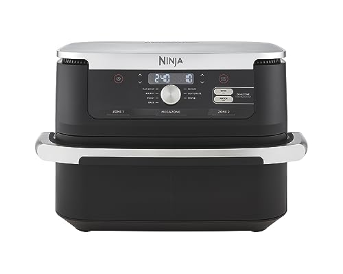 Ninja Foodi FlexDrawer Dual Zone Heißluftfritteuse, Airfryer mit 10,4-Fach und herausnehmbarem Trenner, Antihaftbeschichtung, spülmaschinenfester Korb, 7-in-1, Schwarz AF500EU