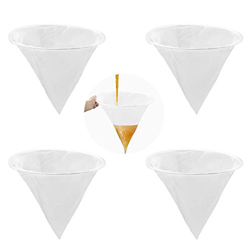 4 Stück Honigfilter, Imkerei Sieb Honig Filter aus Nylon mit Metall Kreis Kegelförmiger Honigfilter Werkzeug für Honigverarbeitung/Extraktion und Filter