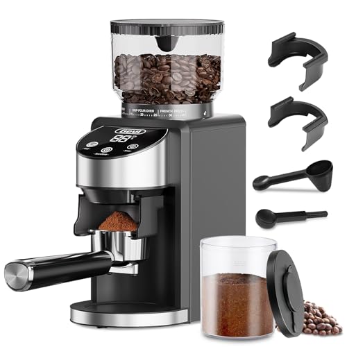 Gevi Elektrische Burr Kaffeebohnenmühle, Mahlkonus-Kaffeemaschine, 35 einstellbare Mahlgradeinstellungen mit 51 und 58 mm Professionellen Siebträgerhalters Espressomühle