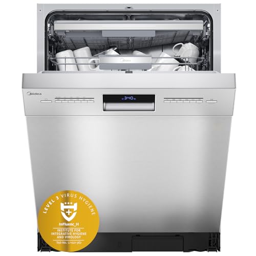 Midea SU 7.35X14BS Geschirrspüler 60cm Unterbau, 14 Maßgedecke Spülmaschine Teilintegrierbar mit WiFi, Extra Trocknung, 8 Programme, 42dB, 1-24h Startzeitverzögerung, Inox
