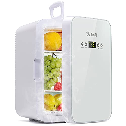 AstroAI Mini Kühlschrank, 10 L/15 Dosen mini Fridge, mit digitale Temperaturregelung, für Hautpflege, Kosmetik, Medikamente, AC/DC für Zuhause und Reisen, Weiß