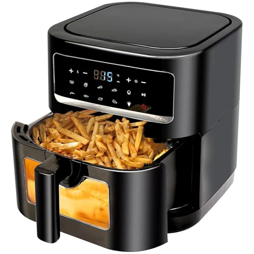 Heißluftfritteuse 7L | Airfryer XL mit Sichtfenster, Emphsism 10 in 1 Touchscreen 1800W Air Fryer Temperaturbereich 50-200℃ Eingebaute Beleuchtung, Heißluftfritteuse Klein Fettarmes Weniger Öl Kochen