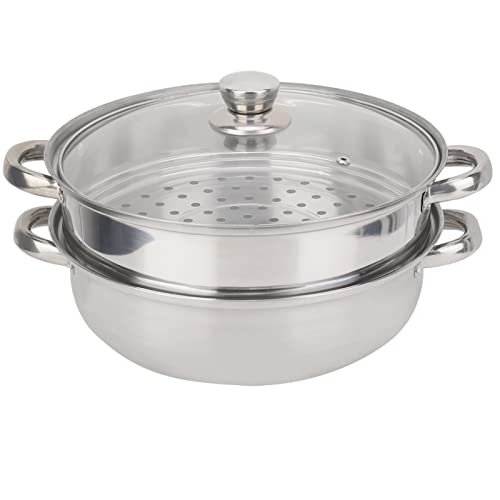 Dampfgarer-Set, 2-lagig, Edelstahl Suppentopf Mit Humanisiertem Griff für Fleisch, Gemüse - Poröses Design, Küchenpfannen-Set für Zuhause, Restaurant, 26,9 x 26,9 x