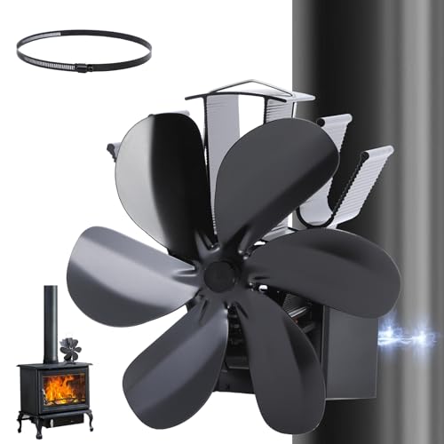 JossaColar Ofenventilator Kaminventilator Magnetisch | 6 Klingen Ofenrohr Ventilator | Verstellbarer Sockel, Geeignet für Kamin- und Ofenrohr | Kamin Ventilator inkl. Magnetisches Thermometer
