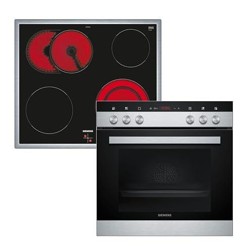 Siemens EQ110KA1Z iQ100 Herd-Glaskeramik-Kochfeld-Kombination (herdgesteuert), 59,4 cm breit, Schnellaufheizung, 3D-Heißluft Plus Backen auf 3 Ebenen, Schwarz/Edelstahl