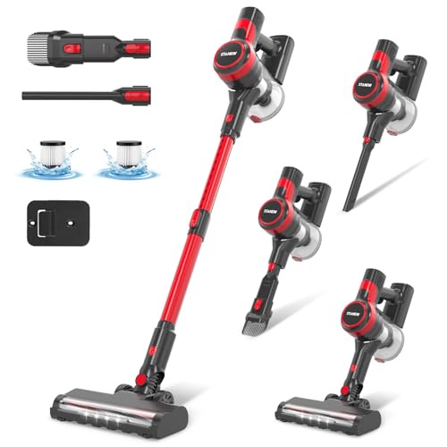 Stanew Akku Staubsauger, 4 in 1 Staubsauger Kabellos, 150W Leichter Handstaubsauger, 22,2V Akkusauger, 40Min Laufzeit, 800ml Vacuum Cleaner, Akkusauger für Teppich, Tierhaare, Auto