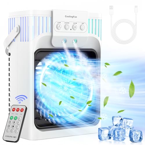 XTTANK 1200ml Mobile Klimaanlage mit Fernbedienung, 5 in 1 Mobiles Klimagerät, 3 Geschwindigkeiten, 3 Nebelmodi, Mini Klimaanlage mit 7 Farben Licht, 2-8H Timer, Tragbarer Klimaanlage für Zimmer/Büro