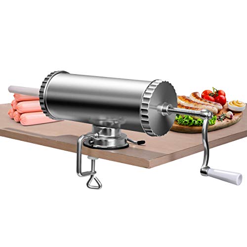 COSTWAY 2,5kg/3kg/4kg Wurstfüller manuell, Wurstmaschine aus Alulegierung, Wurstfüllmaschine silber, Wurstpresse mit Tischklemme, Wurstspritze inkl. 3 Füllrohre (2,5KG)