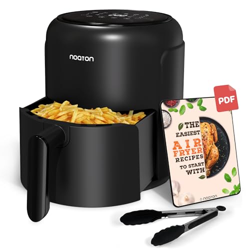 Noaton Heißluftfritteuse 2 L, Ölfreie Air Fryer für 1-2 Personen, 6 Programme, Timerfunktion 1-60 Minuten, Digitales Display, 1000 W, 80-200 °C, Inklusive Rezeptbuch, Spülmaschinenfest, Schwarz