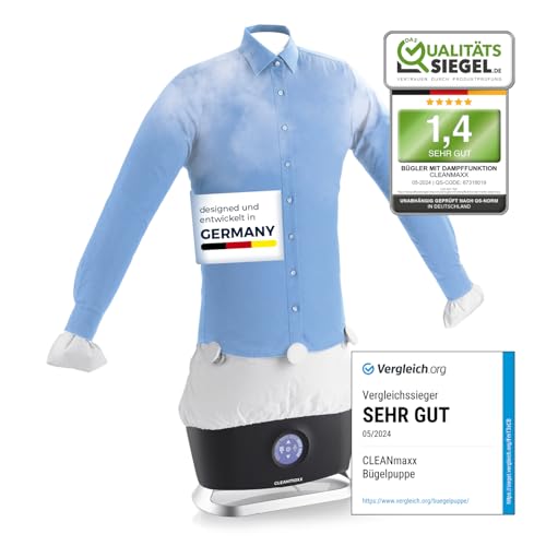 CLEANmaxx automatischer Hemdenbügler PRO STEAM mit Dampffunktion & Touchdisplay | Bügelgerät für Hemden & Blusen | reduziert Gerüche, desinfiziert, glättet, trocknet & frischt auf