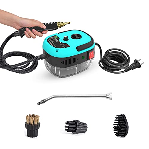 Decdeal Dampfreiniger Steamer,Dampfdruck: 3 bar,Mit 3 verschiedenen Bürstenköpfen,2500W,6 Geschwindigkeiten einstellbar,Mit verlängerter Stange, langen Kabeln und rutschfestem Griff(blau)