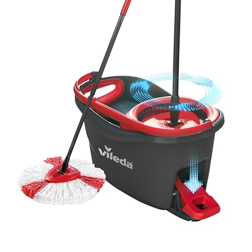 Vileda Turbo Wischmopp Komplett Set, Bodenwischer mit Teleskopstiel, Mikrofaser Moppkopf mit Kraftfasern und Eimer mit Powerschleuder, für alle Böden, schnell und reinigungsstark, Stiellänge 75-130cm