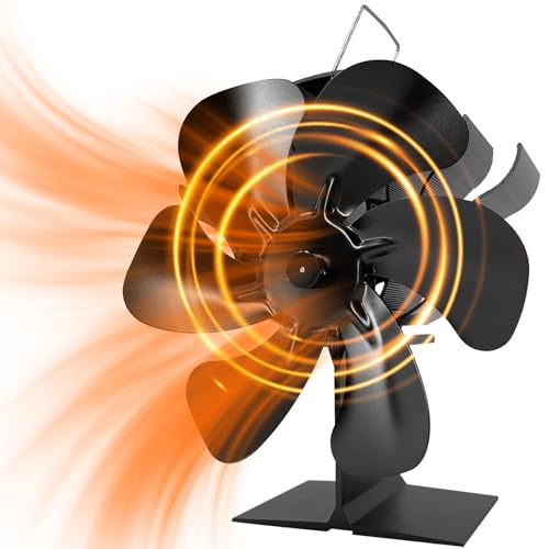 Jumoking Ofenventilator Kamin Ventilator Kaminventilator mit 6 Blättern Kaminbesteck Lüfter für Kaminofen Holzofen Pelletofen ohne strom Leiser Bet (MittelgroBe)