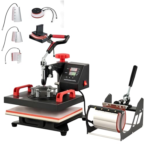 CREWORKS Hitzepresse Transferpresse Heat Press Heißpresse 360 Grad Schwenkbar DIY Mulitifunktional Sublimation Wärmepresse (30x25cm 8 in 1)