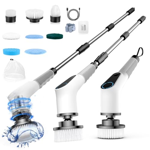 Elektrische Reinigungsbürste, 8 in 1 Electric Cleaning Brush mit austauschbaren Bohrbürstenköpfen, Wanne mopSet, Elektrische Putzbürste mit Verstellbarem Griff für Bad Küche Auto Fußboden