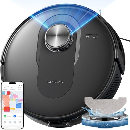 Proscenic Q8 Saugroboter mit Wischfunktion, 6000Pa 200min Staubsauger Roboter Leistungsstark Laser Navigation mit 5 Karten, Steuerung über APP Alexa Siri IFTTT Google für Böden Teppiche Tierhaare
