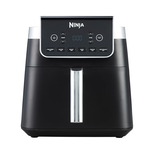 Ninja Air Fryer Heißluftfritteuse MAX PRO, 6,2L Airfryer, Antihaftbeschichtung, spülmaschinenfester Korb und Crisper Gittereinsatz, Fritteuse ohne Öl, digital, Kochen aus dem Gefrorenen, Grau, AF180EU