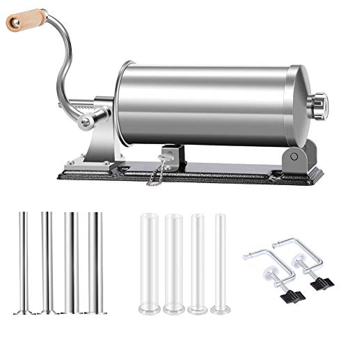 MASTER FENG 6 LBS Wurstfüller – Edelstahl-Wurstmaschine für den Hausgebrauch, manuell, horizontal, zum Füllen von Fleisch, Küchenmaschine, mit 8 Füllschläuchen