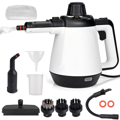 Pfloge® Dampfreiniger Boden 430ml, 1200W 3,5 Bar Dampfreiniger für Alles mit 9 Zubehör, Hochdruck-Dampfreinigung, zum Reinigen von Böden, Autos und Küchen-mit Arbeitsleuchte
