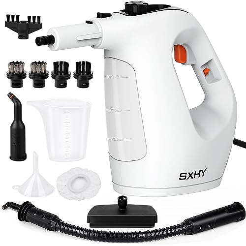 SXHY Tragbare Dampfreiniger, Dampfreiniger Handheld für das Haus Mehrzweck, Transparente Wassertank-11-teilige Zubehör-Kit für Sofa, Dusche, Polsterung