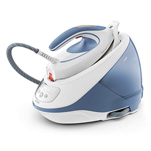 Tefal Dampfbügelstation Express Protect SV9202 | 7,5 bar | Dampfstoß:520 g/Min. | Dauerdampfmenge:130 g/Min. | Anti-Kalk-Kollektor | Durilium AirGlide Autoclean-Bügelsohle | 2600w | 1.8L | Weiß/Blau
