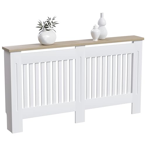 Vida Designs Arlington Heizkörperabdeckung, modern, weiß lackiert, MDF-Schrank, Lamellen, Rillen, oberes Regal aus Holz, groß