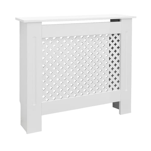 ECD Germany Heizkörperverkleidung mit Wabenmuster 78x19x82 cm Weiß aus MDF lackiert für Schlafzimmer Wohnzimmer - Heizungsverkleidung Heizkörperabdeckung Heizungsabdeckung Heizung Heizkörper Abdeckung