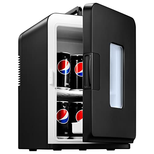 15 Liter Mini-Kühlschrank mit 220 V AC/12 V DC für den Auto- und Heimgebrauch, Tragbarer Elektrischer Kühl- und Heizkühlschrank Perfekt für Getränke, Kosmetik, Snacks, Max & Eco-Modus,Schwarz