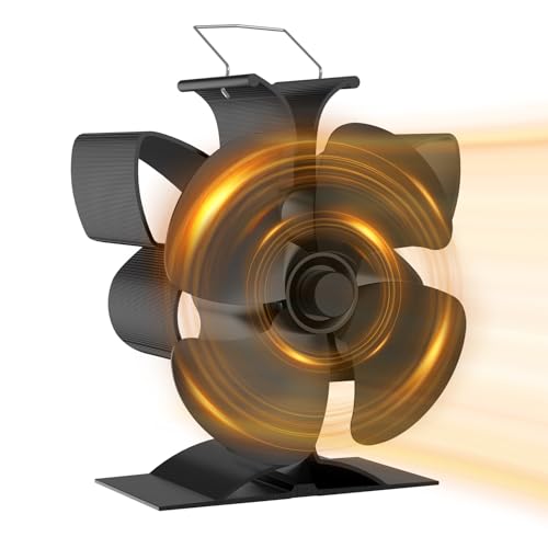 UZIMOO Kaminventilator, 4 Blättern Ofenventilator ohne Strom Leiser Betrieb, Holzofenventilator Wärmebetrieben Kamin Ventilator, Hitzebetrieben Kaminbesteck Ventilator für Holz/Holzbrenner/Kamin