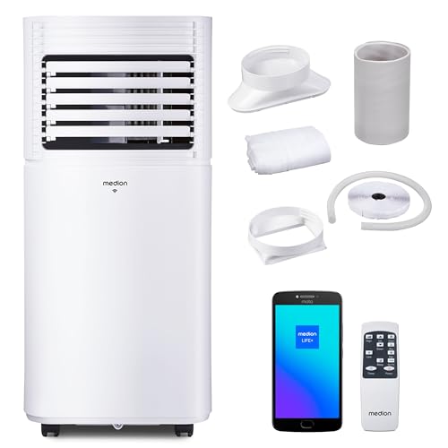 MEDION Smarte Mobile Klimaanlage mit Abluftschlauch P701 (7000 BTU, mobil, inkl. Fensterabdichtung, bis 25m², 3in1 Kühlen Entfeuchten Ventilieren, App- und Sprachsteuerung, Schlafmodus, MD 37672)