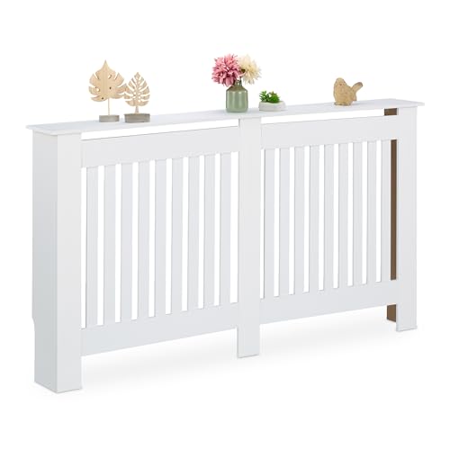 Relaxdays Heizkörperverkleidung Landhausstil, HBT 83x152x19 cm, für alte Heizkörper, Heizungsabdeckung Regal, MDF, weiß