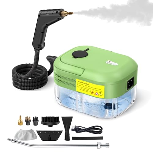 Dampfreiniger Handgerät, 2200W Tragbarer Hochdruck Dampfreiniger, 1.2L Wassertank, 9 Zubehörteile, 10s Schnelle Aufheizzeit, Geeignet für Küche, Bad, Boden und Auto
