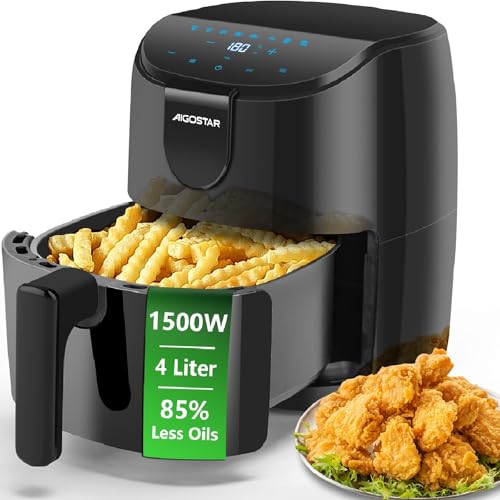 Aigostar Air Fryer 4L, Heißuftfritteuse XXL, Heissluft Fritteusen ohne Öl, 8 Menü, LED-Touchscreen, 1500W, BPA-frei