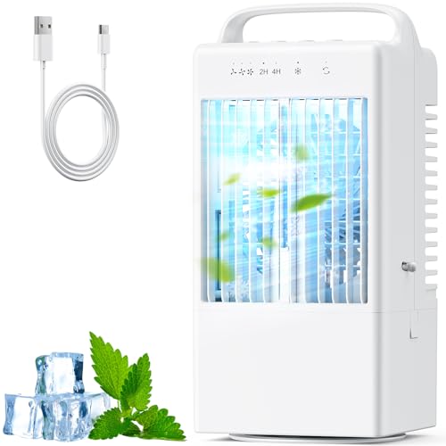 Klimaanlage Mobil, 4-in-1 Mobiles Klimagerät, Mobile Klimaanlage mit 900ml Wassertank, Tragbarer Luftkühler mit 3 Windgeschwindigkeiten, Sprühfunktion, 2-4H Timer 7 Farben Licht für Schlafzimmer